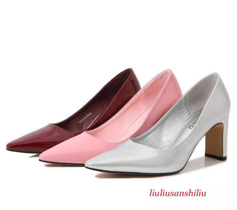 Womens Faux Leather Block Heel Pumps Pointed Toe Casual Dress Party Office Shoes