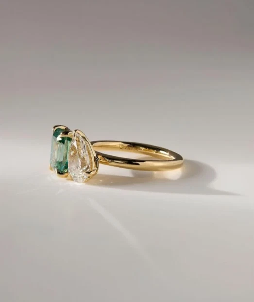 925 Серебряный турмалин бриллиант кольцо Toi Et Moi кольцо с драгоценным камнем кольцо с двумя камнями. - Изображение 3 из 4