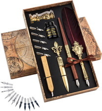 Hethrone Feather Pen and Ink Set - Quill Pens Calligraphy Pen Set Fountain Dip P