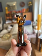 Small Vintage Murano Amber Glass Cat Figurine. Excellent Condition