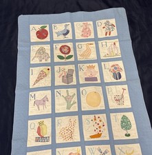 1930 Embroidered Alphabet Quilt ABC Baby Blanket Quilted Wall Hanging 48x32  