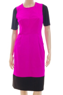 MILLY NWOT Short Sleeve Magenta Pink Black Color Block Sheath Dress Midi Size 4