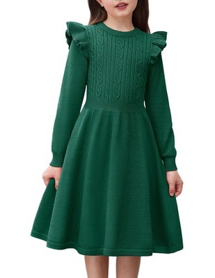 Mädchen Pullover Kleid Strickkleid Kinder Herbstkleid Winterkleid Flatter Lan...
