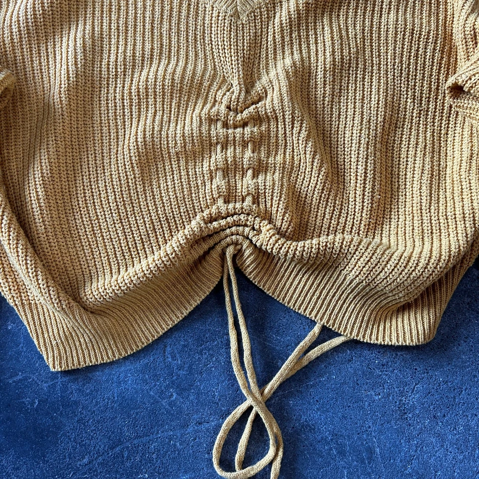 Suéter corto Star + Sky de gran tamaño para mujer L amarillo corbata manga larga tejido Foto 3 de 4