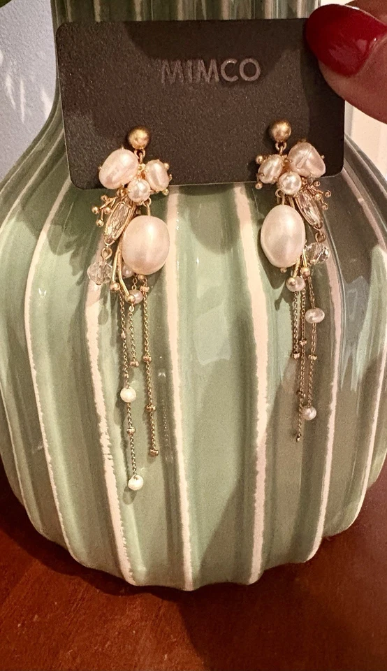 MIMCO Wildflower Statement Earrings. Yellow Gold + Pearl. Versatile. BNWT. - image 3 of 4