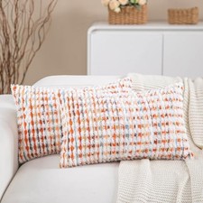 Boho Lumbar Pillow Covers Set of 2-12x20 Inch 20" x 12" Pack of 2 Orange