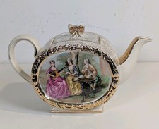 1940s Sadler Barrel Teapot With Gilt Victorian Ladies - Damaged