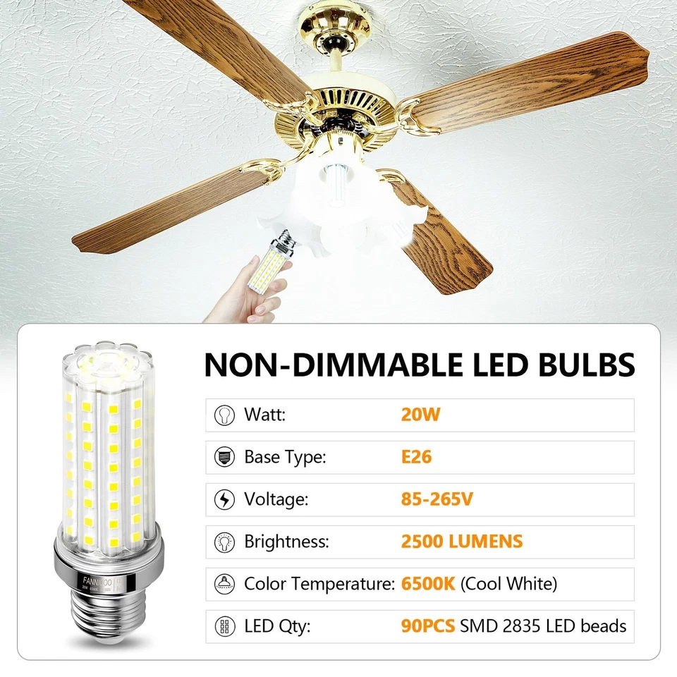 20W LED Corn Bulb 2500 Lumen 6500K E26/E27 Base Non-dimmable Pack of 4 - Image 2 of 4