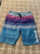Hurley Boys Pink/Purple/Blue with White Stripes Board Shorts Size 14/16