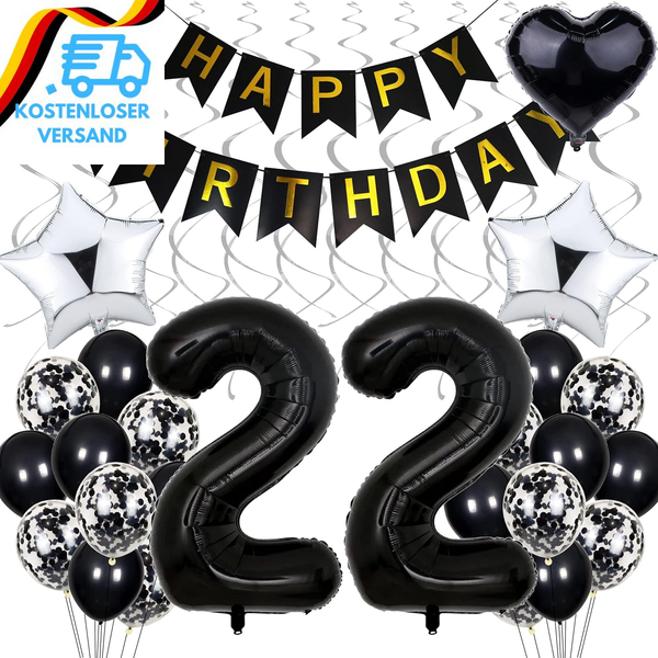Schwarz Weiß 22 Geburtstag Deko - Silber & Schwarz Party Deko FüR Frauen MäNner-image