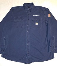 Carhartt FR Flame Resistant Work Shirt XL Loose Fit Navy Blue Long Sleeve Button