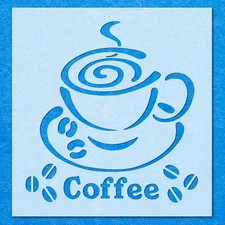 Coffee Cup Beans Cafe Stencil: Mylar Airbrush Wall Art Painting Crafts , DIY