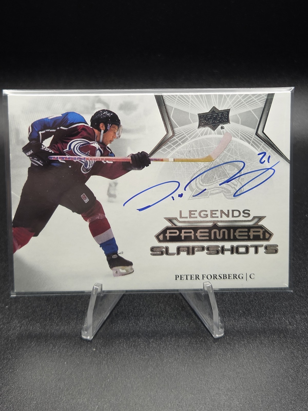 2025-26 UD Premier Peter Forsberg 2022-23 Update Slapshots Legends On-Card Auto