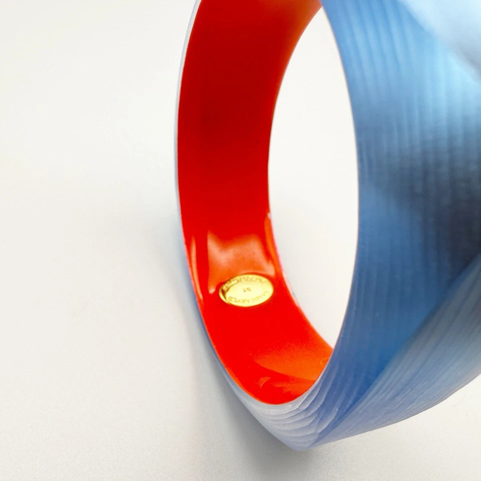 罕见复古 Alexis Bittar 手工雕刻蓝色 Lucite 红色漆面手镯手链 — 第 3/4 张图片