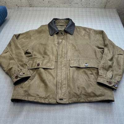 Rainforest Outdoor Field Jacket XL Leather Collar Faux Suede Brown Outdoor Gorp*