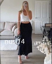 ZARA NEW WOMAN MID-WAIST ZW LONG SKIRT POLKA DOT BLACK WHITE XS-XL 2548/042/084