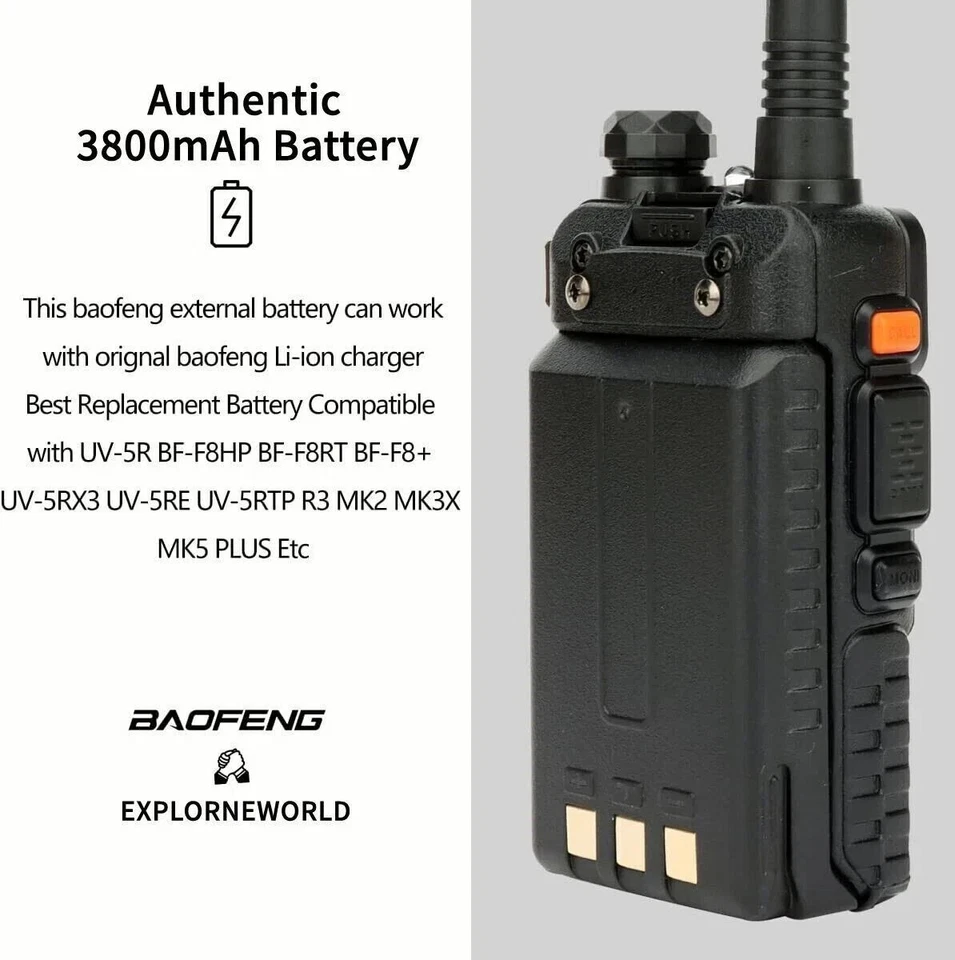 Original Baofeng 3800mAh Extended Battery for UV-5R UV5R Plus BF-8F Series Radio - Image 3 of 4