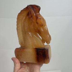 WAX HORSE HEAD BUST 8” TALL CANDLE SCULPTURE 🐎 TAN BROWN VINTAGE EQUINE DECOR