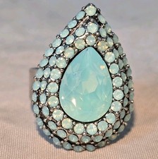 Vintage Statement Ring Turquoise Stone Teardrop Costume Jewellery