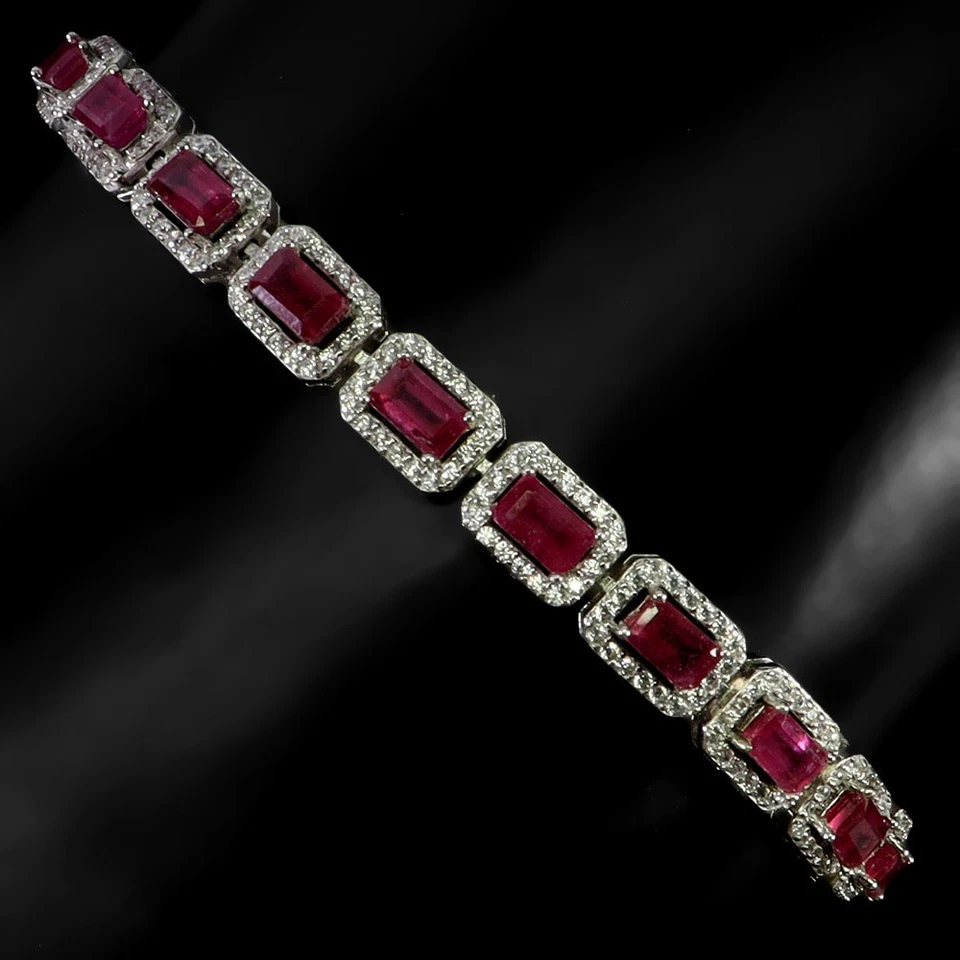 925 Sterling Silber Armband Oktagon Rubin 5x3mm Natur Edelstein Schmuck 20.3cm - Bild 2 von 4