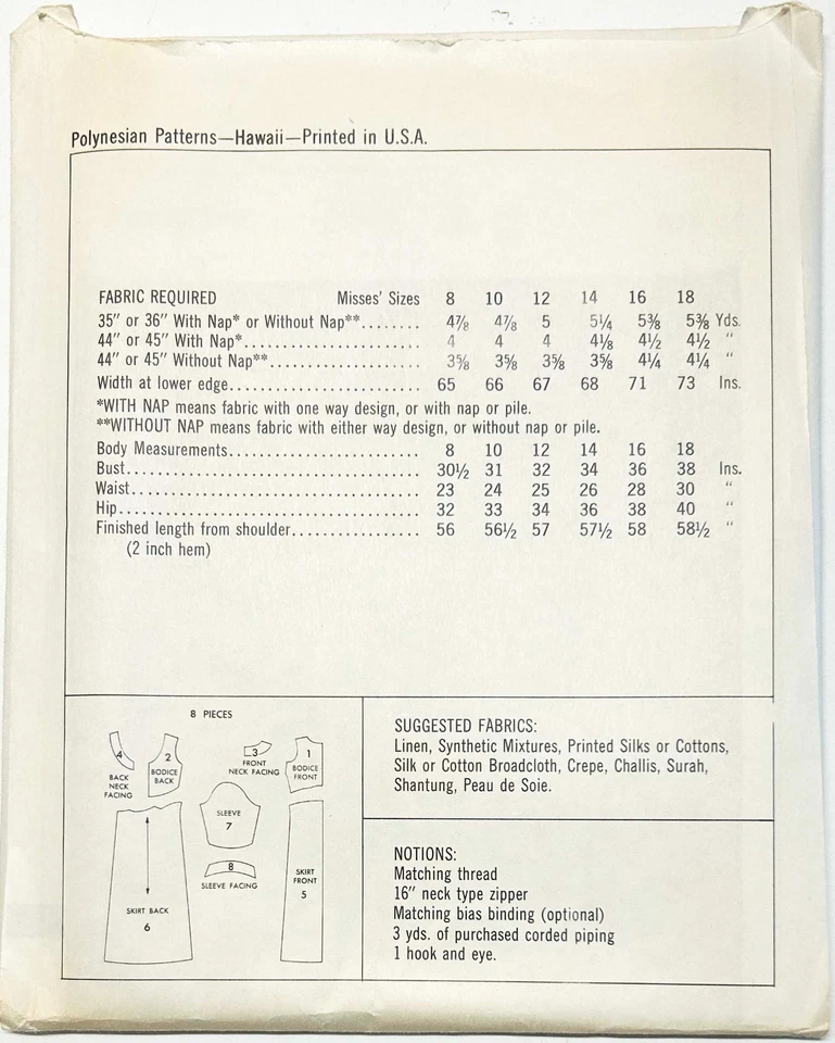 Vintage Polynesian Pattern Lanai #148 Muumuu Dress Size 14 Uncut - Image 2 of 2