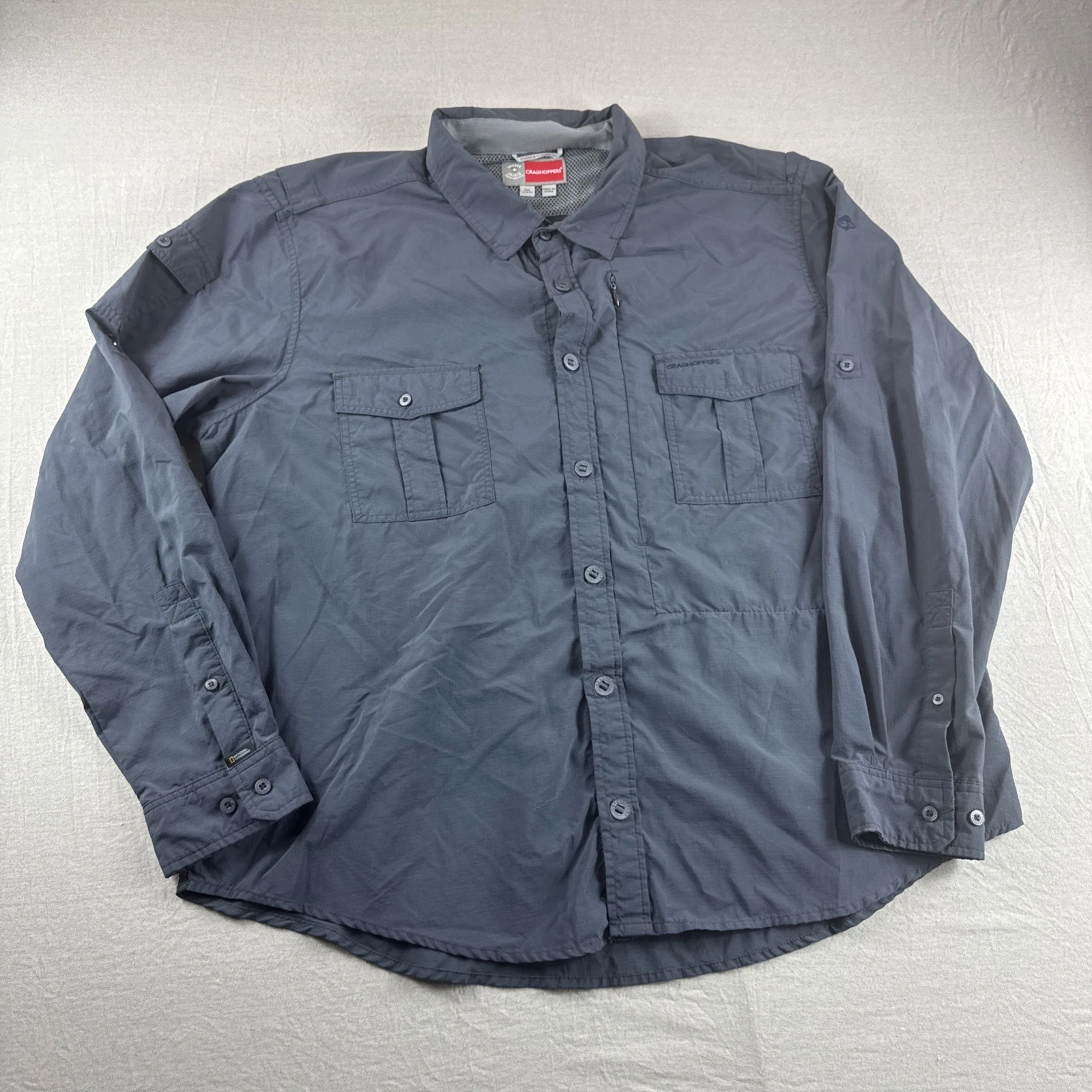 Craghoppers Vented Shirt Men XXL Gray Insect Shield Outdoors Hiking Fishing Camp