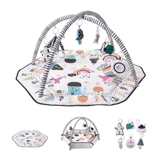 Baby Play Gym Mat Tummy Time Activity Mat with 6 Sensory Toys 41.7x41.7 Inch