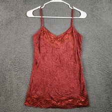 Women's Y2K Lace Trim Crinkle Cami Tank Medium Rust Whimsigoth Fairy Coquette