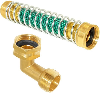 3/4'' GHT Garden Hose 90-Degree Elbow Brass Connector and Hose Kink Protector wit