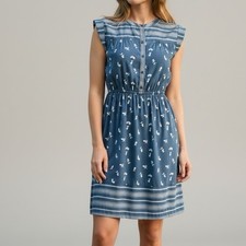 Ann Taylor LOFT Floral MIDI Dress XSMALL Blue White Cap Sleeves Womens NWOT