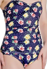 50s Retro Vintage Hell Bunny Emma Floral One Piece Swimsuit - UK Size 8 (XSMALL)