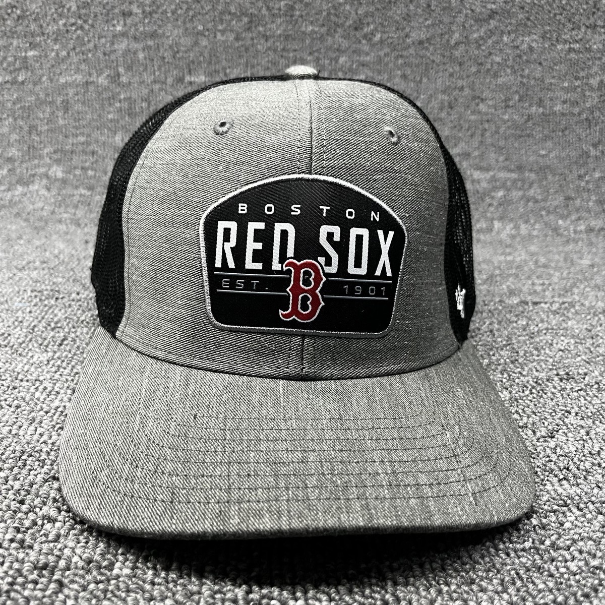 '47 Boston Red Sox Trucker Snapback Hat Gray Black Mesh EST 1901 Patch Cap