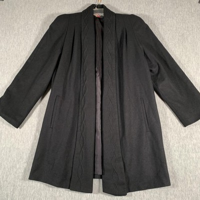Vintage Alorna Coat Womens Medium Black 100% Wool Made USA Open Front 80s