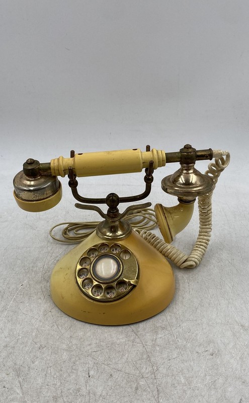 Vintage Yellow Gold Wired Rotary Dial Collectible Desk Telephone
