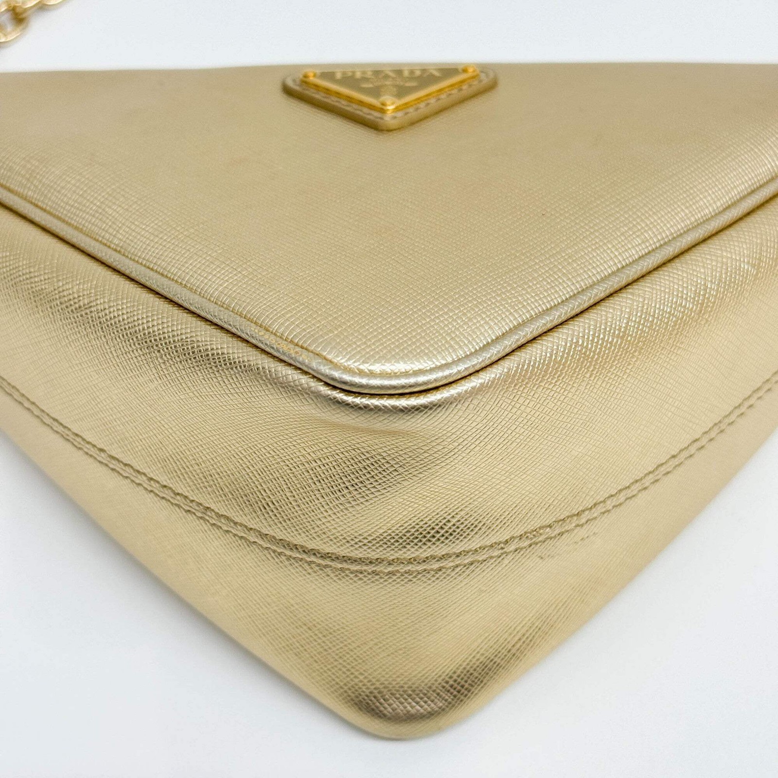 PRADA Triangle Gold Leather Two Way Bag thumbnail 14
