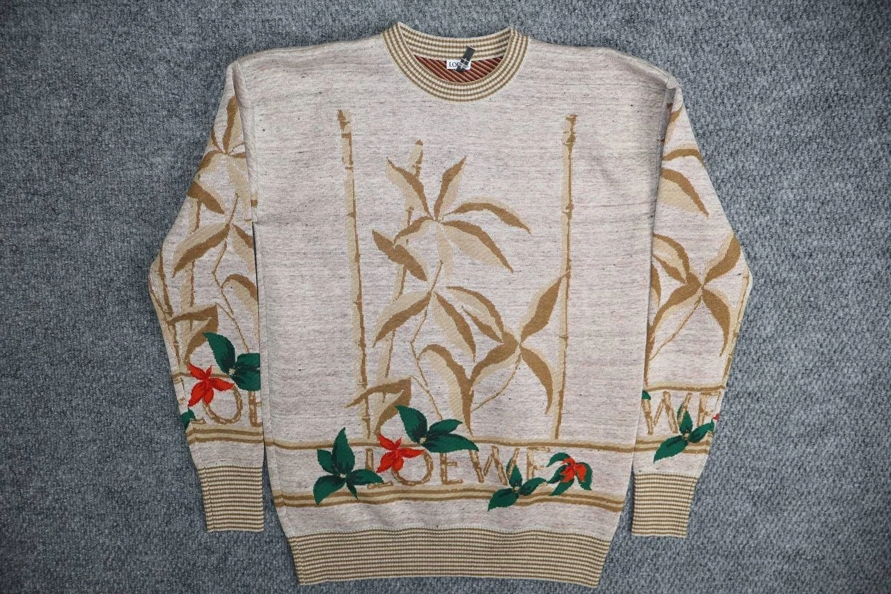 Loewe — Loewe Men’s Linen Knit Floral Leaves Pullover Sweater Made in Italy Size M