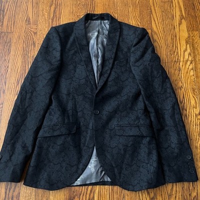 Heart & Dagger Mens Black Paisley Texture Wool Blend Blazer Jacket 36R Rowan JKT