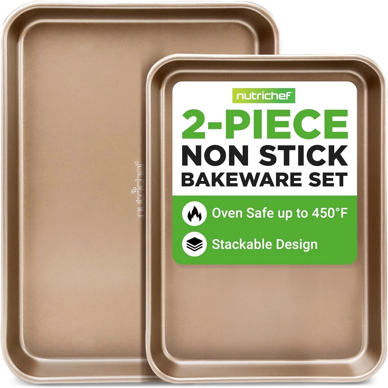 2-Piece Nonstick Stackable Cookie Sheet Set – Non-Toxic Carbon Steel Baking Pans