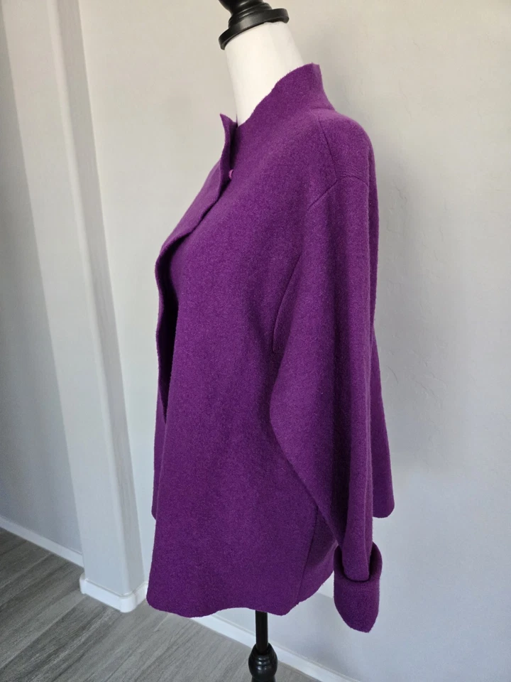 Chaqueta Eileen Fisher Toda Lana Fieltro Frontal Snap Capa Larga Púrpura Excelente Talla S Foto 3 de 4