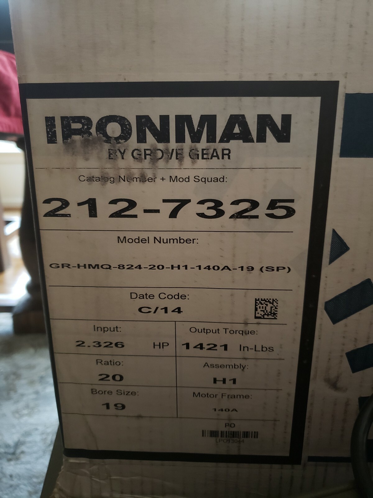 Grove Gear Ironman GR-HMQ-824-20-H1-140a-19 Gear Reducer | eBay
