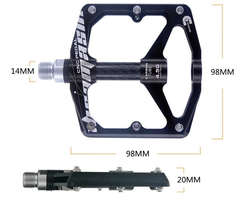 USA MTB Mountain Bike Pedals Aluminum Carbon Bicycle Flat Pedals 3 Bearings - Image 3 of 4