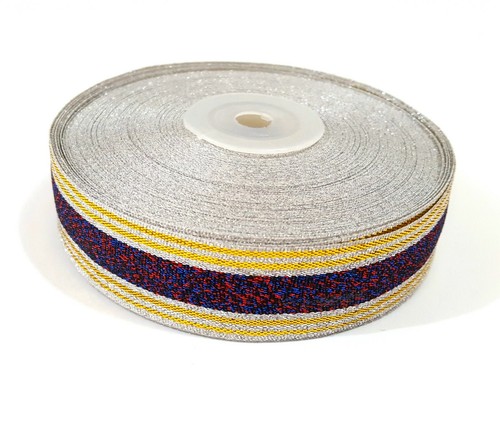 1" 25mm -32y No Wired Silver Gold Stripes Purple Red Shiny Polyester Ribbon MR33 - Picture 2 of 7