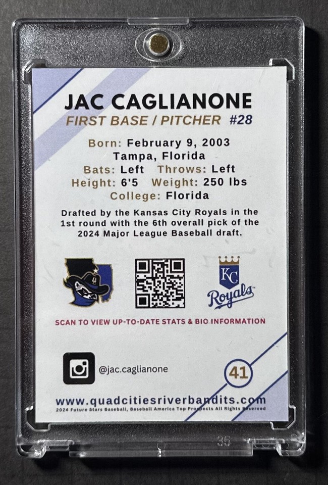 2024 Jac Caglianone Minor League Rookie Card Quad Cities River Bandits