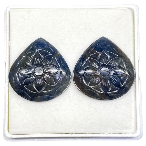 32x23 mm Blue Sapphire Color Nano Crystal Handmade Carving 36.89