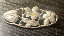 Vintage Art Nouveau Glossy Violet flower oval brooch pin tad more than 2.5" x 1"