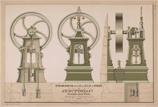 Steam Engine JT Sutton & Co Franklin Iron Works  Litho 13x19 1853 Advertising