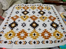 Southwest Geometric Brown White BANDANA Scarf Head Neck Face Wrap Handkerchief