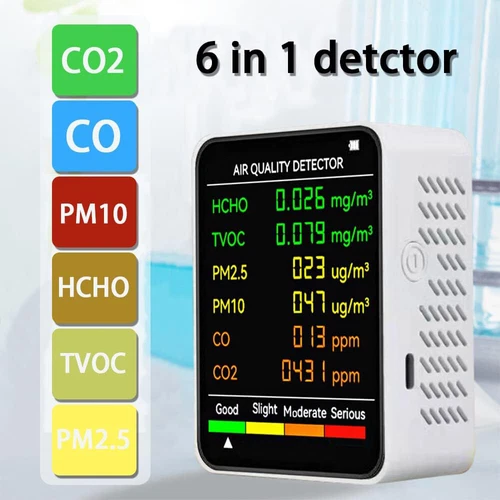 6in1 Air Quality Monitor CO PM2.5 TVOC HCHO Detector Carbon Dioxide Exceed Alarm - Picture 2 of 20