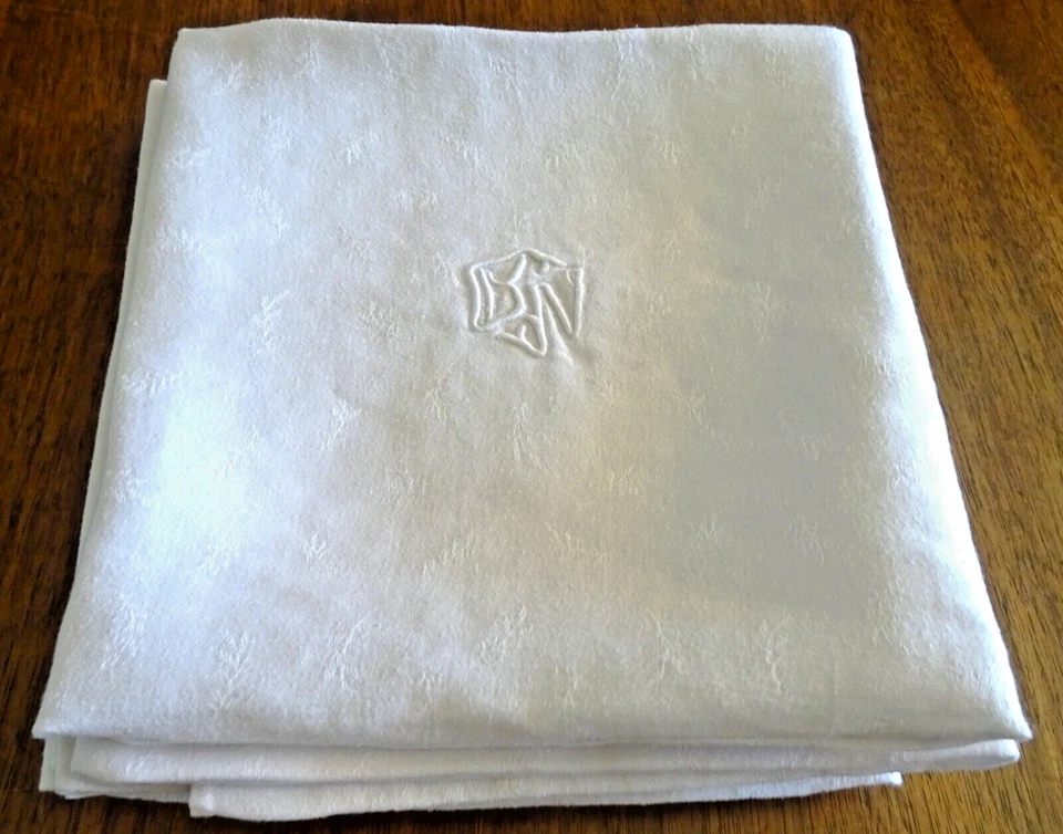 6 serviettes de table monogrammées début XXe en damassé - 68 cm x 64 cm - Photo 2/2