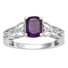 Solitaire Octagon 7X5 MM Amethyst 925 Sterling Silver Ring